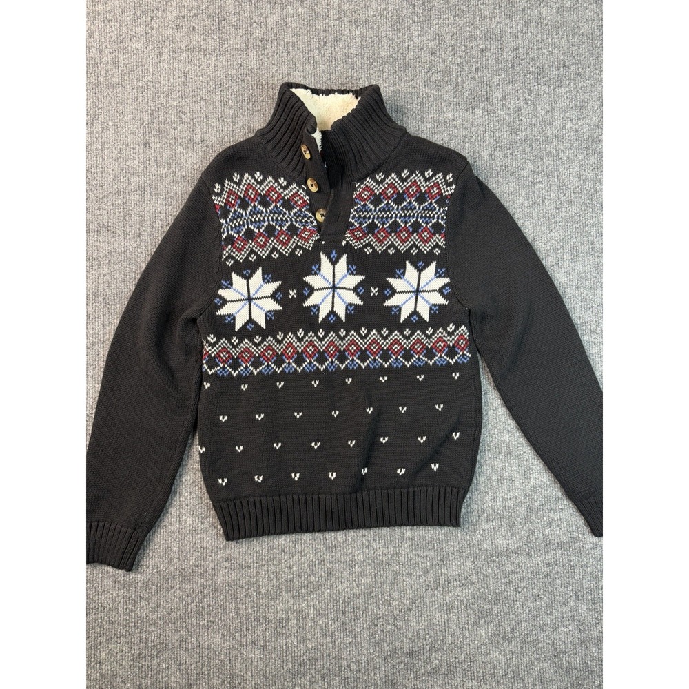 Chaps Boys 8 Fair Isle Snowflake Sweater Black Blue‎ Red Knit Pullover